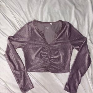 Cropped Purple Long Sleeve velvet Top